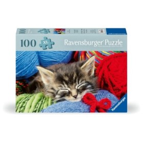 Puzzle pentru varstnici pisicuta cu sablon de imagine si suport din carton 100 piese mari XL